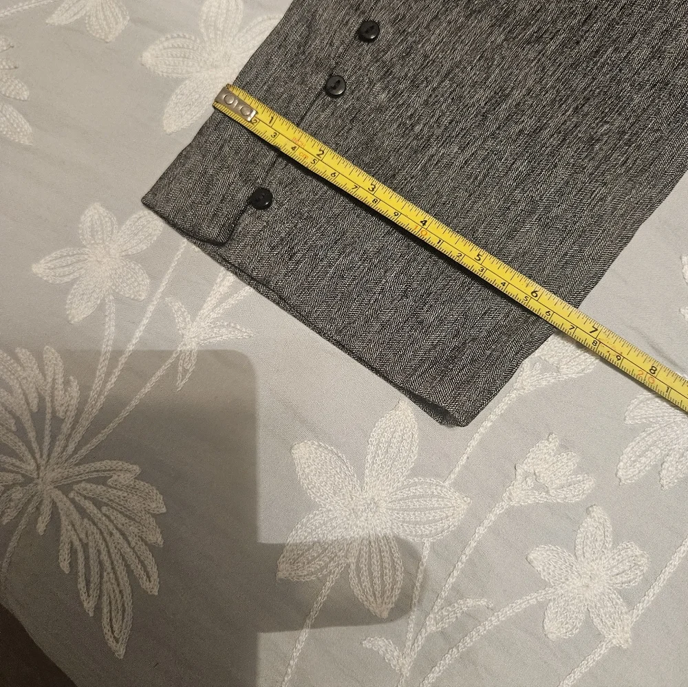 Gray Striped Textured Womens Mid Rise Pants With Cute Buttons On Each Leg - Picture 6 of 6